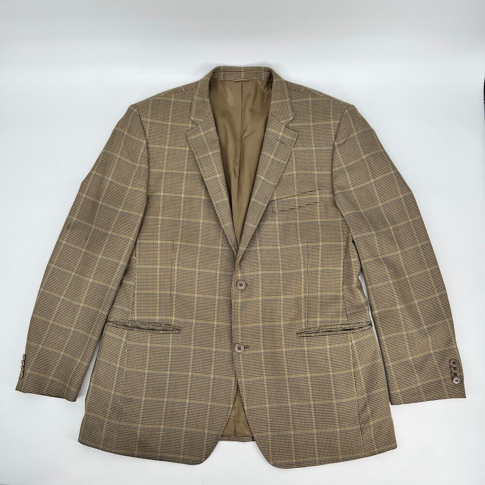 Di Milano Uomo Blazer Mens 44 L Brown Tan Glen Plaid Silk Wool Blend Two Button